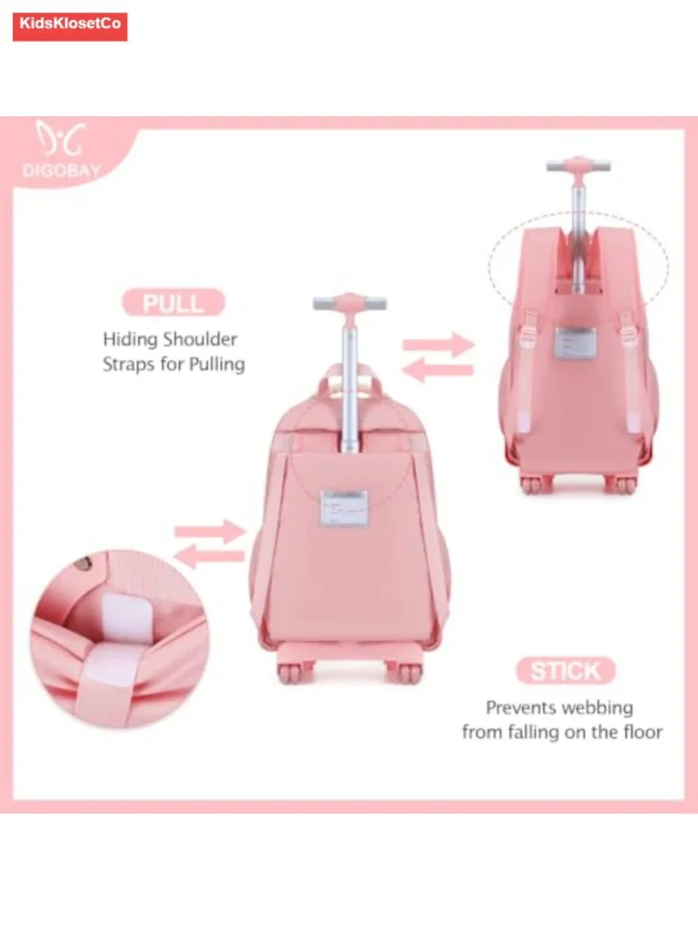 Rolling Backpack Girls 3PC Set with Lunch Bag & Pencil Case Wheeled Bookbag